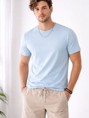 H&M Slim Fit Sky Blue Crewneck Tee | BB215K